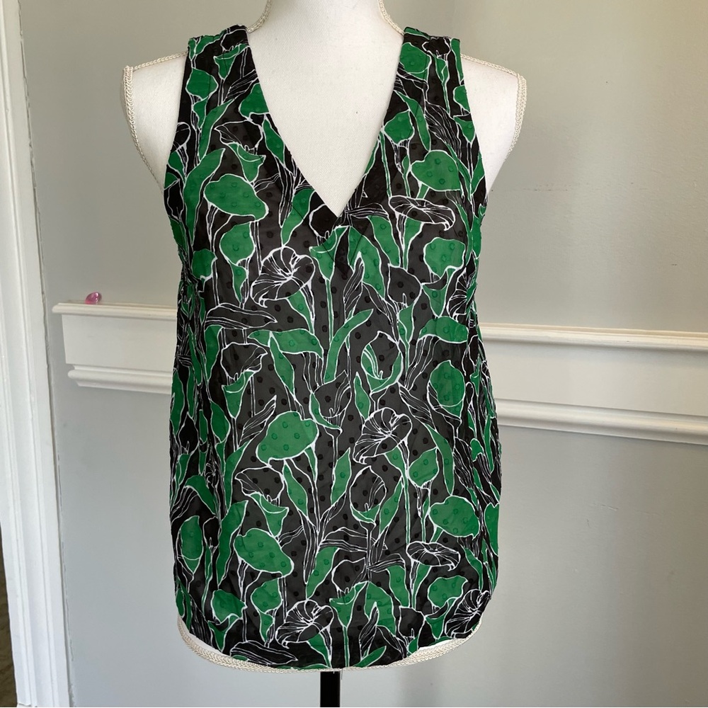 A New Day Floral Green and Black Sleeveless Top Size Small Tank Top